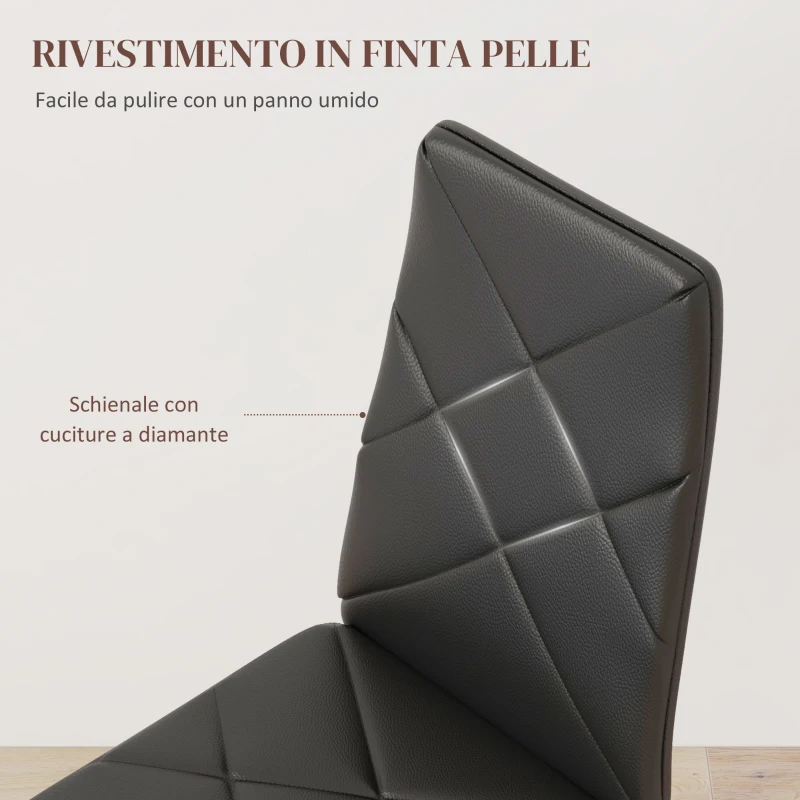 HOMCOM Set di 6 Sedie da Pranzo Moderne con Schienale Alto in Finta Pelle e Acciaio, 41x50x97 cm, Nero