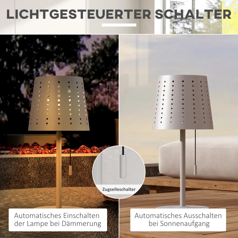 Outsunny Solar Tischleuchte, dimmbar, wetterfest, für Indoor & Outdoor, Metallständer, Ø14 x 30 cm, Grau