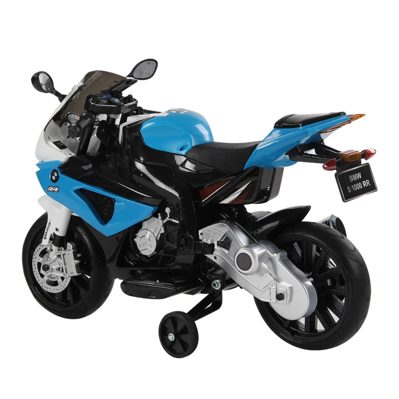 HOMCOM Moto Elettrica BMW per Bambini Batteria 12V Velocità 2.5-5Km/h con Rotelle e Luci 110×47×69cm Nero-blu