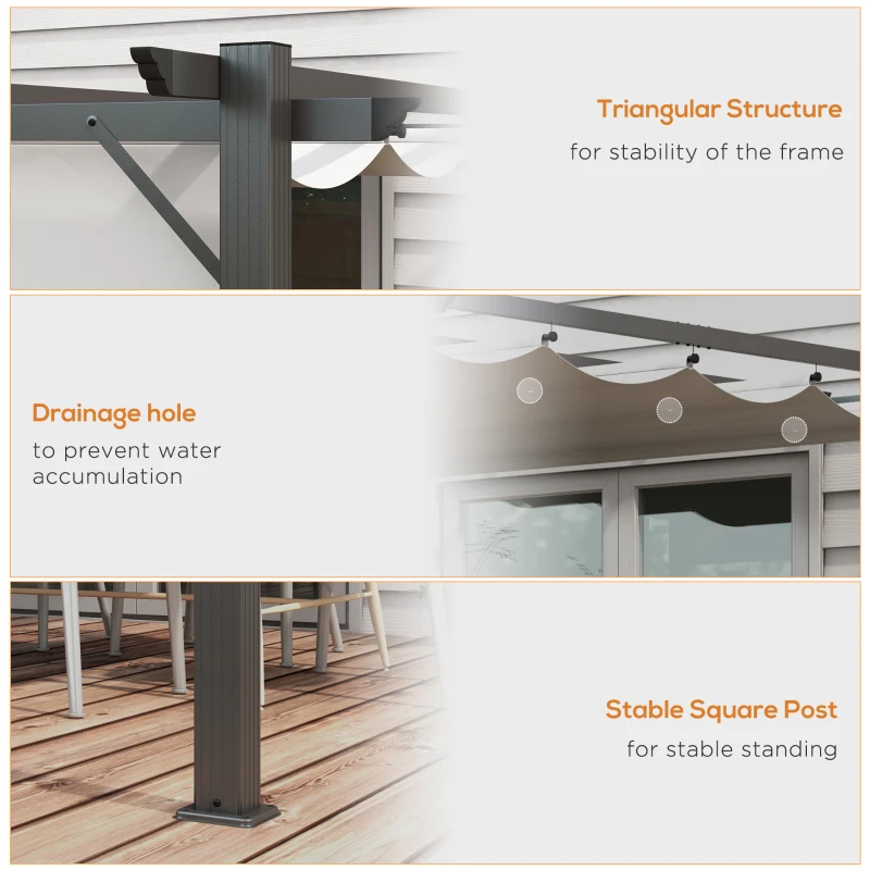 Outsunny 3 x 3 Pergola with Retractable Roof Aluminium Canopy for Garden, Light Grey