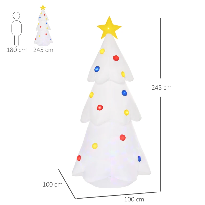 HOMCOM Albero di Natale Bianco Gonfiabile 245cm Gigante e Impermeabile con Luci a LED, Decorazione Natalizia per Esterni