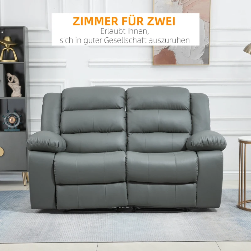 HOMCOM Relax-Sofa für 2 Personen, verstellbare Fußstützen und 135° Neigungswinkel, 168 cm x 98 cm x 102 cm, Grau