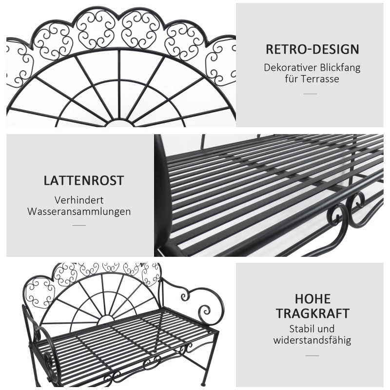 Outsunny 2-Sitzer Gartenbank robust, Parkbank rostfrei Sitzbank Bank Gartenmöbel für Terrasse, Garten und den generellen Außenbereich 107cm x 55,5cm x 90,5cm, Schwarz