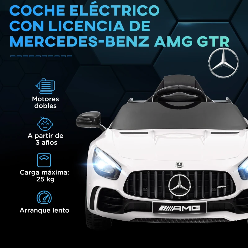 AIYAPLAY Coche Eléctrico para Niños de +3 Años Mercedes-Benz AMG GTR con Batería 12V Mando a Distancia Faros Bocina Música Blanco