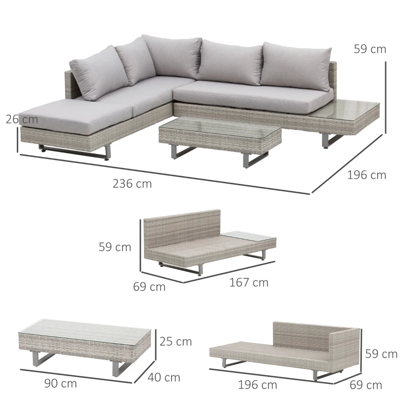 Outsunny Polyrattan-Lounge-Set für 4 Personen Couchtisch Beistelltisch Wetterbeständig Grau + Braun