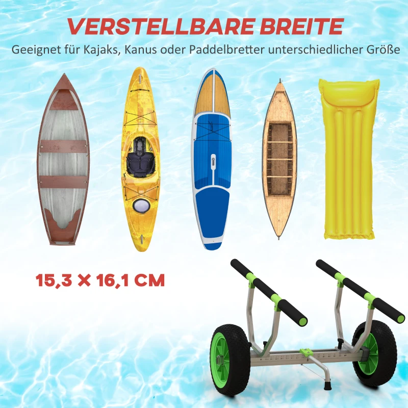 SPORTNOW Bootswagen, verstellbare Breite, bis 100 kg belastbar, Aluminium, schwarz+grün, 79 x 72,5 x 42 cm