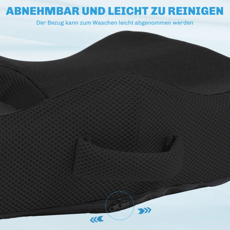 HOMCOM Sitzkissen, ergonomisch, atmungsaktiver Bezug, rutschfest, 44x39x13 cm, Schwarz