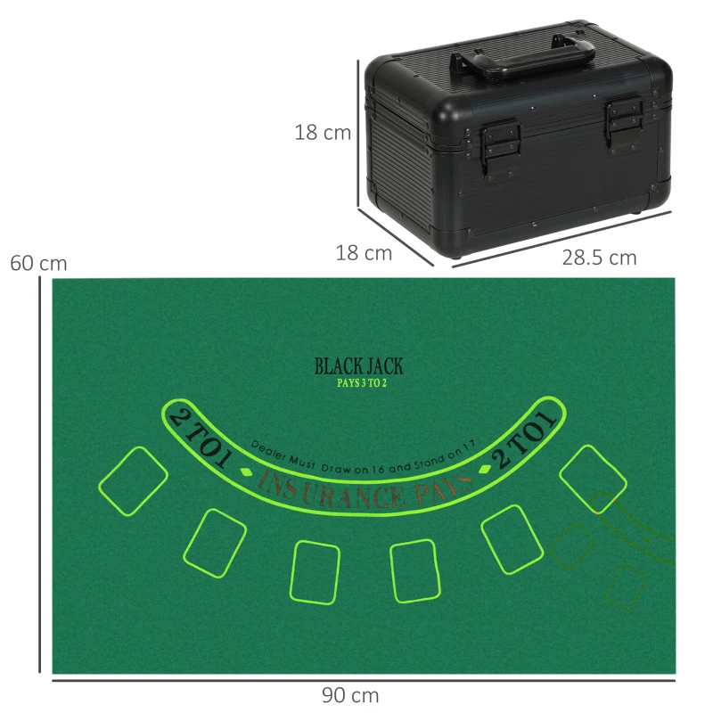 SPORTNOW Set Poker con 600 Fiches per 12 Giocatori con Valigetta, 2 Mazzi di Carte e Tappetino, Nero