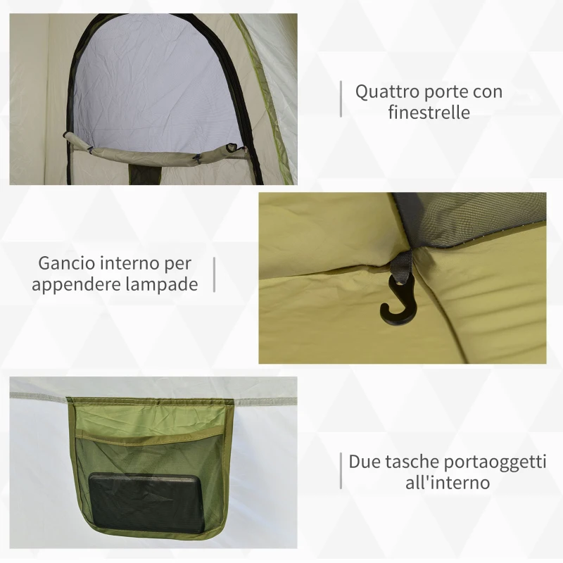 Outsunny Tenda da Campeggio 2 Posti Pop Up con Porta a Cerniera e 3 Finestre, 240x240x199 cm, Verde