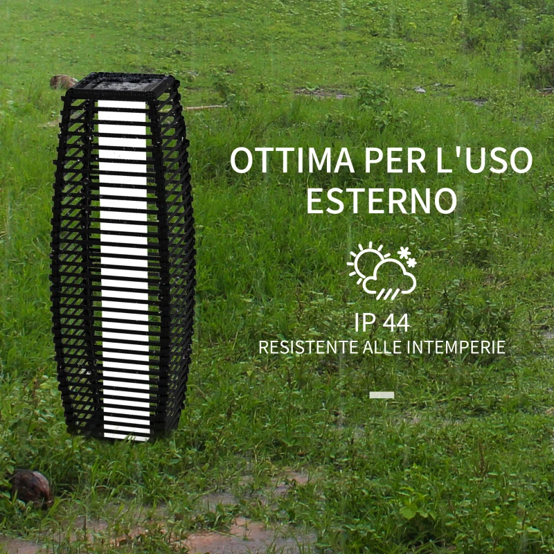Outsunny Lampada Solare da Giardino con Pannello di Ricarica, in Acciaio e Rattan, 20x20x68 cm, Nero