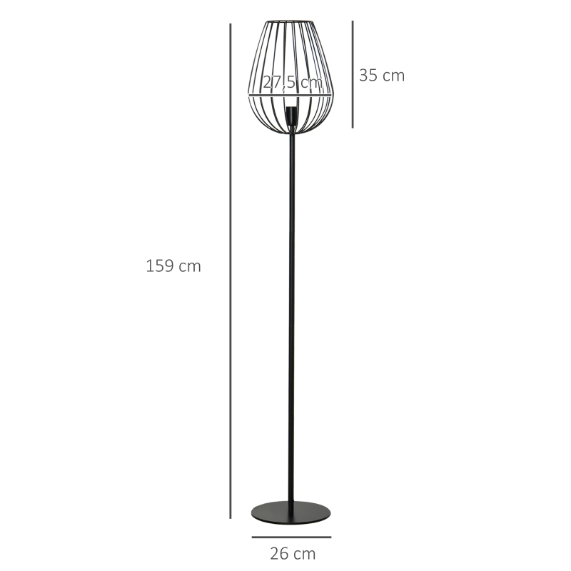 HOMCOM Lámpara de Pie con Base de Metal Lámpara de Pie para Salón con Interruptor de Pie Lámpara Moderna para Dormitorio Oficina Ø27,5x159 cm Negro