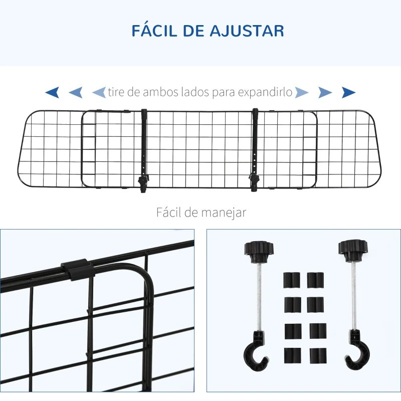 PawHut Barrera Protectora de Coche para Perros para Vehículo Universal Barrera Protectora Metálica Extensible para Asientos Traseros Maletero Equipaje Automóvil 91-152x30 cm Negro