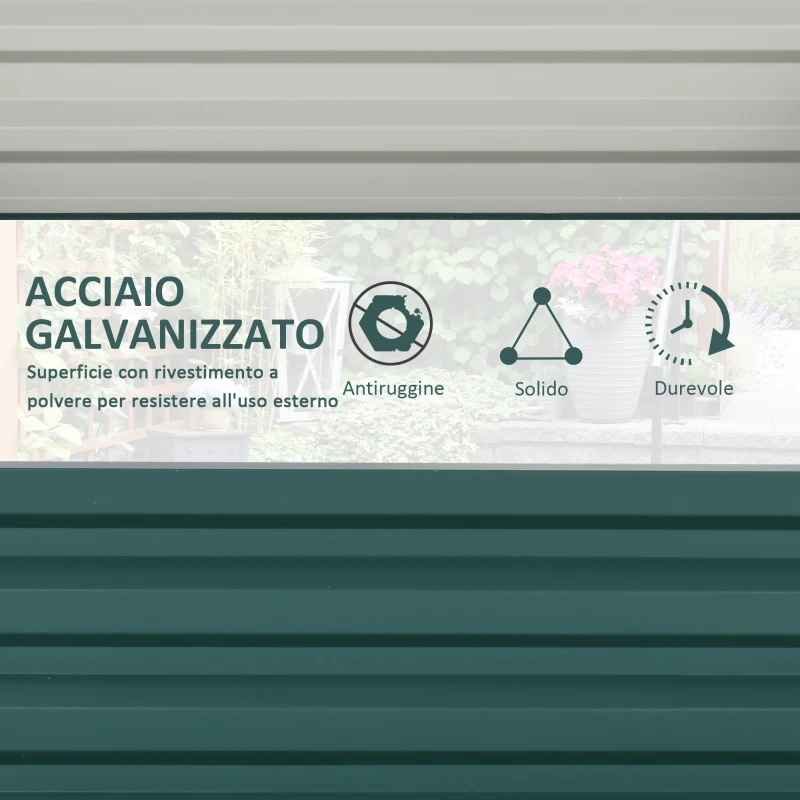 Outsunny Letto per Orto Rialzato a Fondo Aperto con Rivestimento, in Acciaio Zincato, 120x120x30 cm, Verde