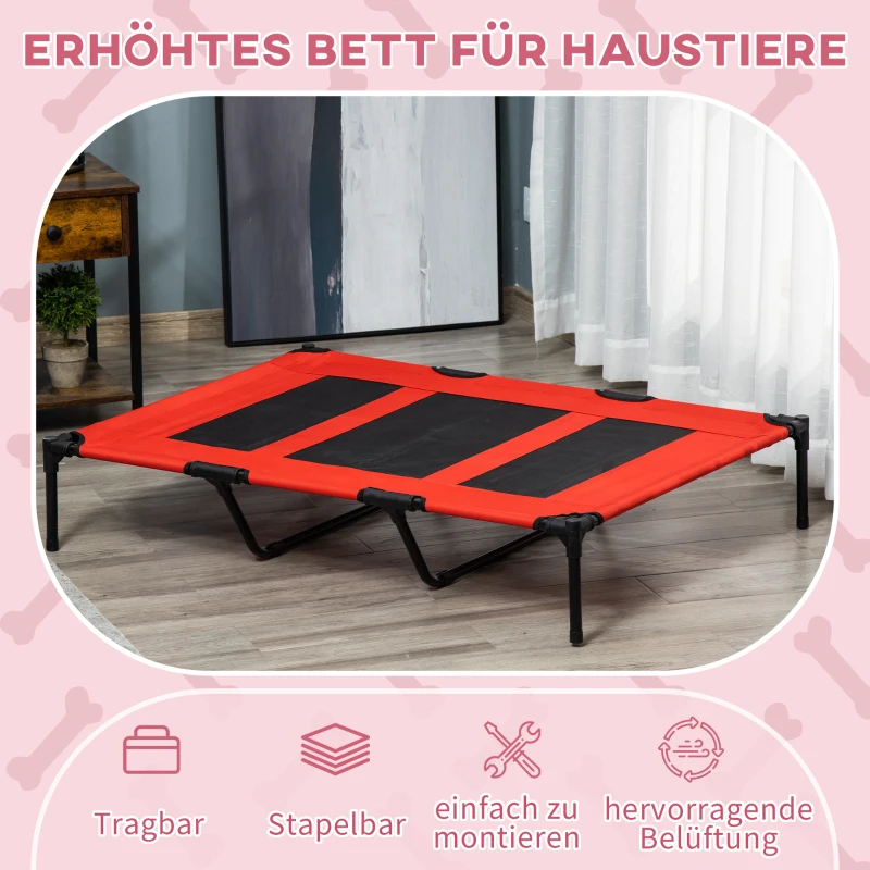 PawHut Hundebett, faltbar, Outdoor-Hundebett, erhöhter Stand, 122 cm x 92 cm x 23 cm, Rot + Schwarz