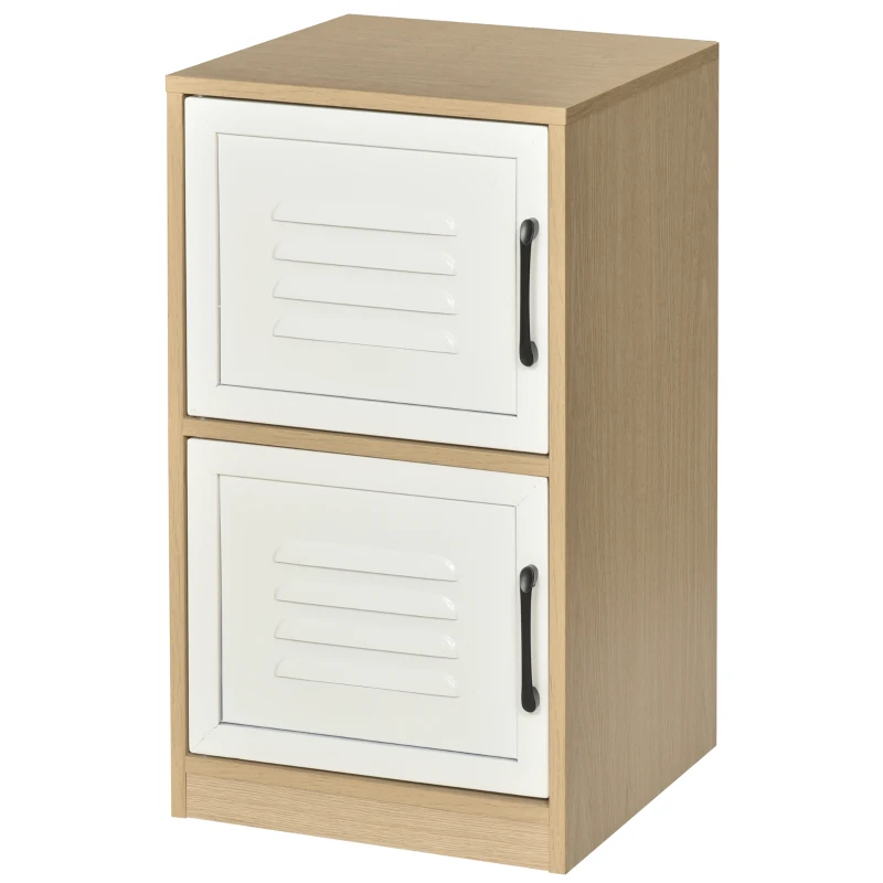 HOMCOM Caisson de bureau rangement bureau 2 portes métal blanc dim. 38L x 39I x 68H cm panneaux particules bois clair