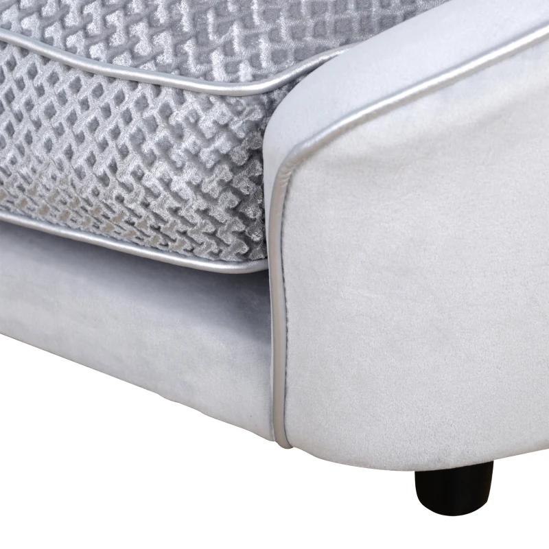 PawHut Canapé Chien Chat sur Pied Style Moderne Coussin d'assise Amovible Lavable Grand Confort 78,5 x 57 x 35,5 cm Gris
