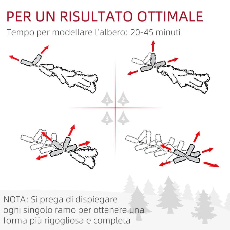 HOMCOM Albero di Natale Artificiale 180cm con 786 Rami, 2 Sezioni e Base in Metallo, Verde
