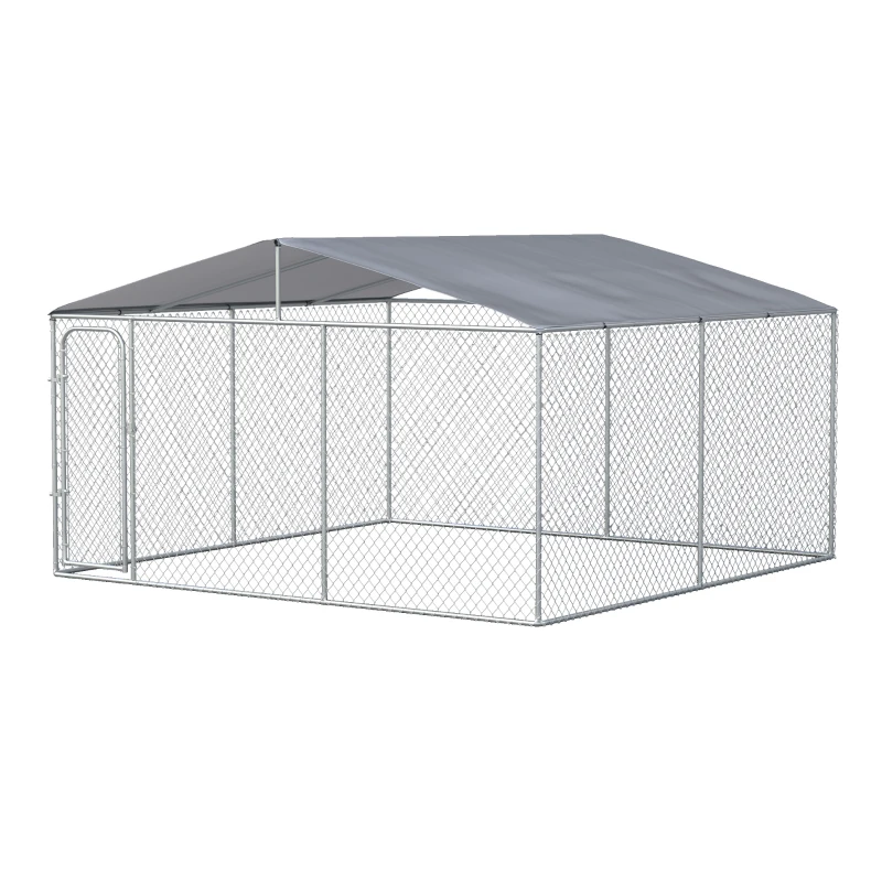 PawHut Kennel per Cani in Metallo con Copertura in Tessuto e Porta con Blocco, Recinto per Animali 400x400x232cm Argento