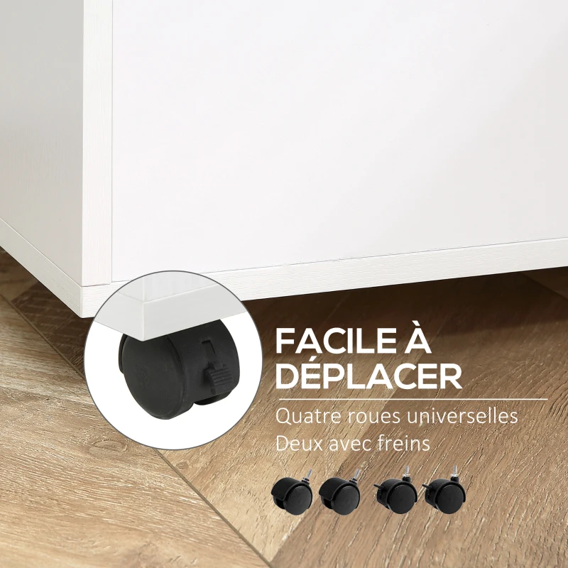 HOMCOM Support d'imprimante organiseur bureau caisson 3 tiroirs + 2 niches + grand plateau panneaux particules blanc