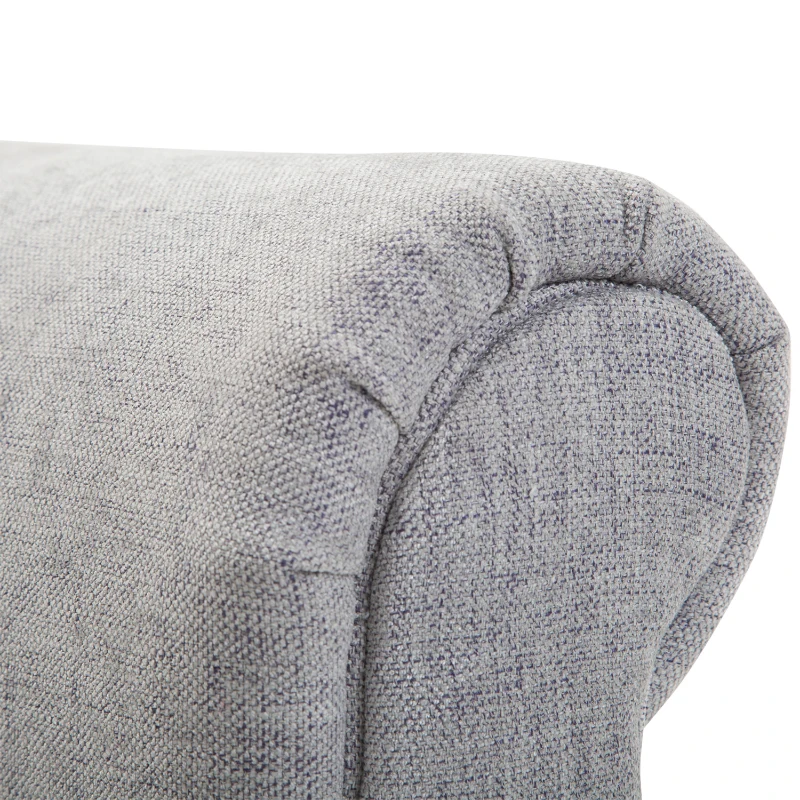HOMCOM Bed End Bench, Window Seat, Linen Chaise Lounge Sofa with Arm and Wooden Legs for Bedroom, Living Room, Grey