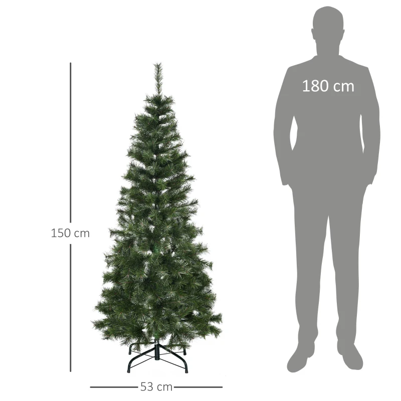 HOMCOM Árbol de Navidad Artificial 150 cm Ignífugo con 367 Ramas Hojas de PVC Decoración Navideña para Interiores Verde