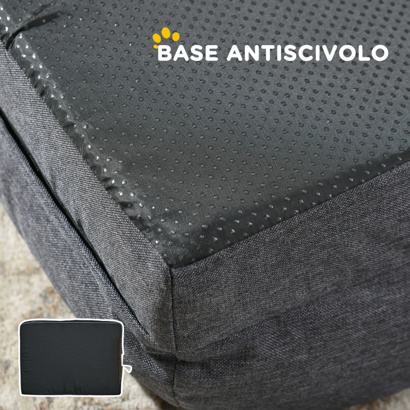 PawHut Lettino per Cani Taglia Media Imbottito con Cuscino Rimovibile Lavabile, 90x69x21cm, Grigio Carbone