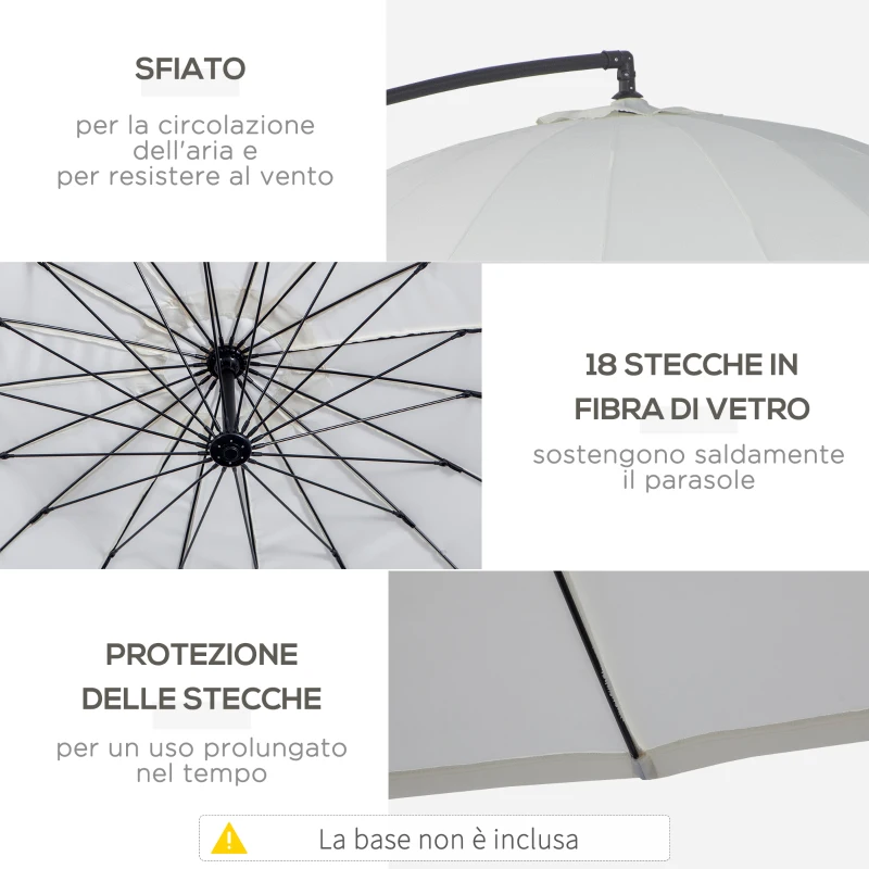 Outsunny Ombrellone Decentrato da Giardino 3x2.6 m a Braccio con Base a Croce, Bianco Crema