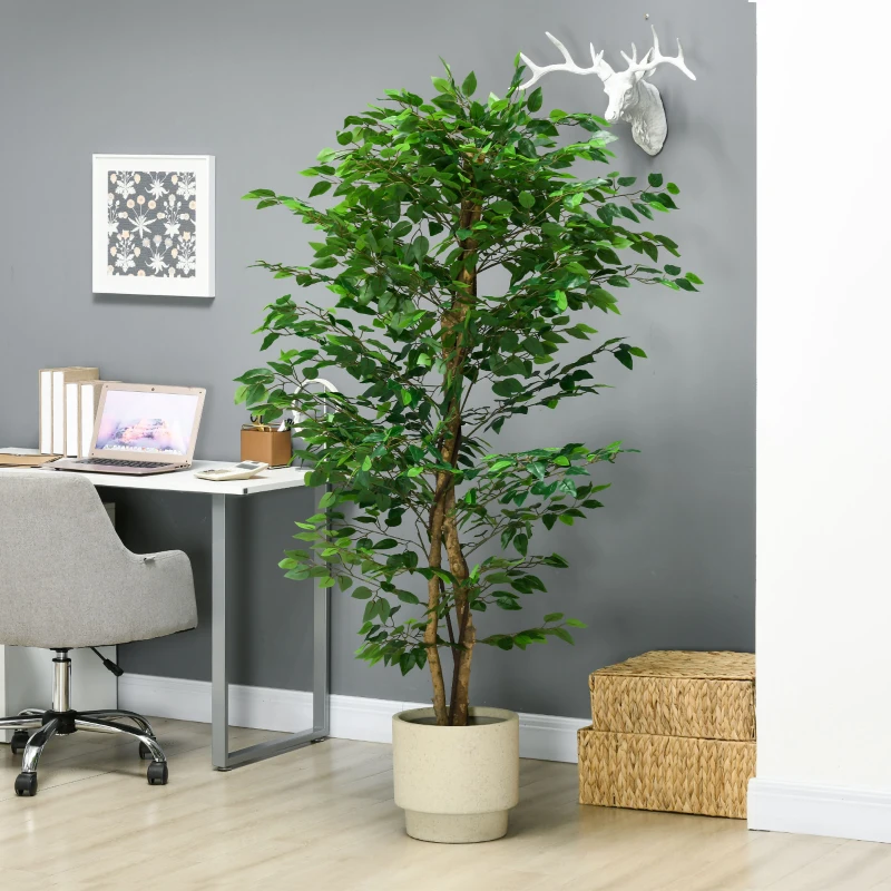 HOMCOM Planta Artificial con Troncos Naturales 180 cm Ficus Sintética con 1260 Hojas Decoración para Hogar Verde