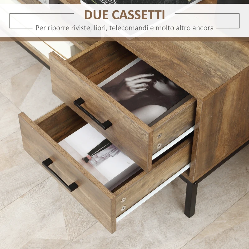 HOMCOM Mobile TV fino a 50" con un Armadietto e 2 Cassetti in Truciolato, 132x39x45.5cm, Caffè