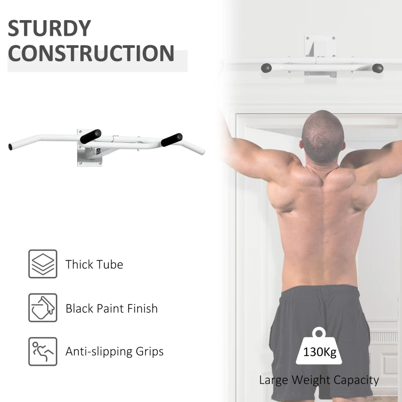 HOMCOM Barra Trazioni da Muro e Parete  Multifunzionale 118 × 44 × 20cm Bianco