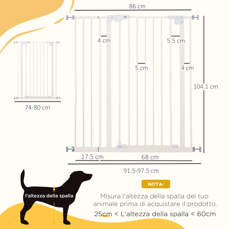 PawHut Cancelletto per Cani con 4 Viti Regolabili e Nastro Adesivo, in Metallo e Plastica, 86x104.1 cm, Bianco