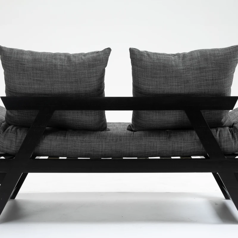 HOMCOM Divano Letto Singolo con Braccioli Regolabili su 3 Posizioni in Tessuto e Legno, Nero e Grigio