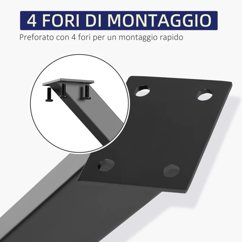 HOMCOM Set 2 Pezzi Gambe Tavolo in Acciaio a X con 16 Viti Incluse, Gambe preforate con 4 Fori, 80x4x72cm, Nero
