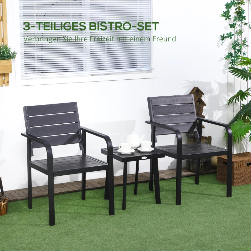 Outsunny Gartenmöbel-Set für 2 Personen inkl. 1 Tisch, 2 Stühlen, Gartengarnitur, Bistro-Set, HDPE Schwarz