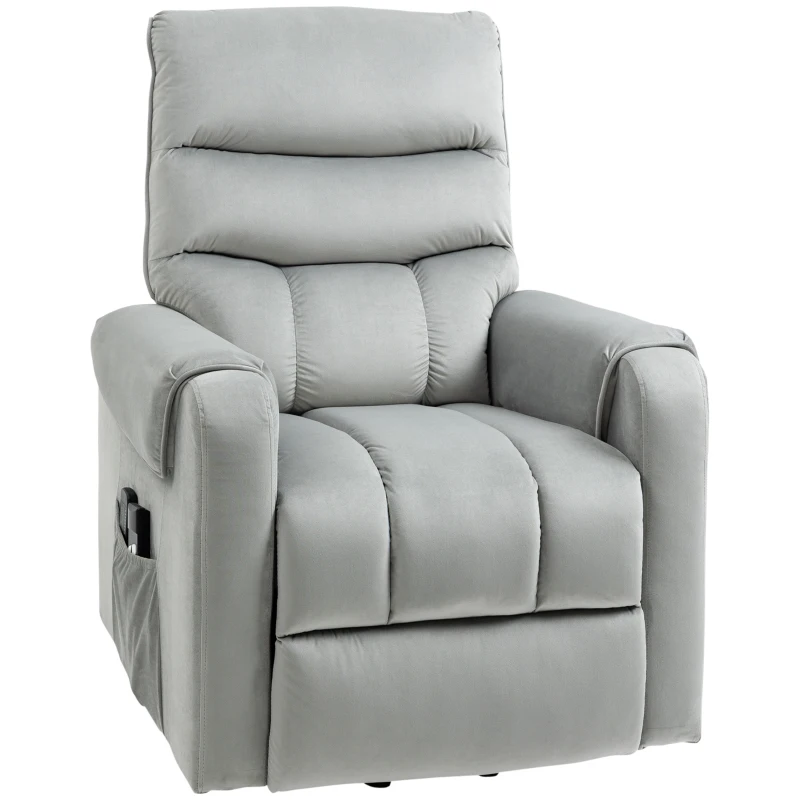 HOMCOM Sillón de Masaje Relax Sillón Levantapersonas con Reclinación Eléctrica hasta 135° Control Remoto y 8 Zonas de Masaje Tapizado en Terciopelo y Acolchado 79x97x103 cm Gris