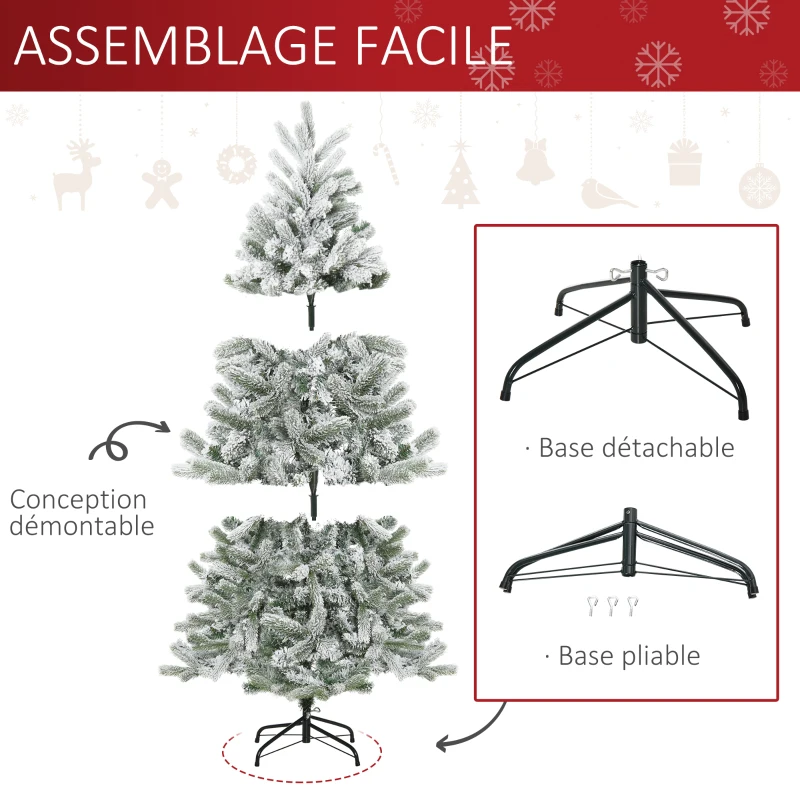 HOMCOM Sapin de Noël Artificiel enneigé Ø 90 x 150H cm 521 Branches épines Imitation Nordmann Grand réalisme
