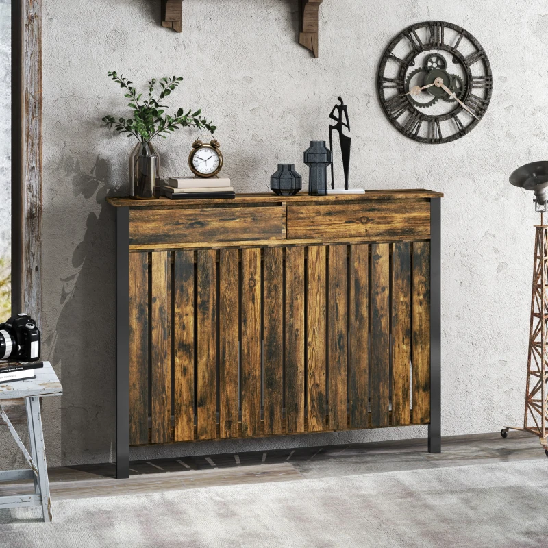 HOMCOM 93 x 119cm Rustic-Look Radiator Cover - Brown/Black