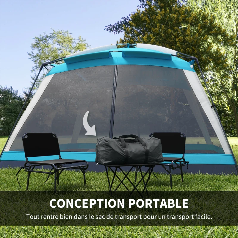 Outsunny Tente de camping familiale - tente dôme 8 personnes tente dôme étanche légère ventilée facile à monter avec sac de transport 4 parois en maille - dim. 360L x 360l x 220H cm bleu clair