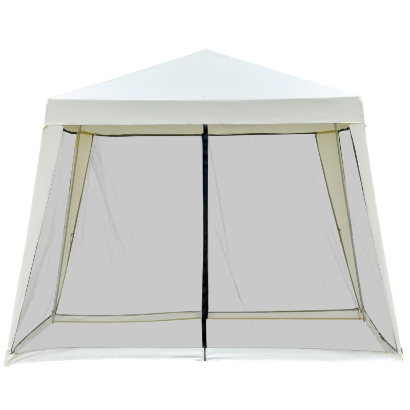 Outsunny Gartenpavillon Pavillon Festzelt Partyzelt wetterfest Zelt mit Moskitonetz Metall + Polyester Cremeweiß 3 x 3 m