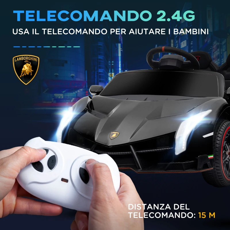 HOMCOM Macchina Elettrica per Bambini Lamborghini Veneno 12V con Telecomando, Età 3-6 Anni, Nero