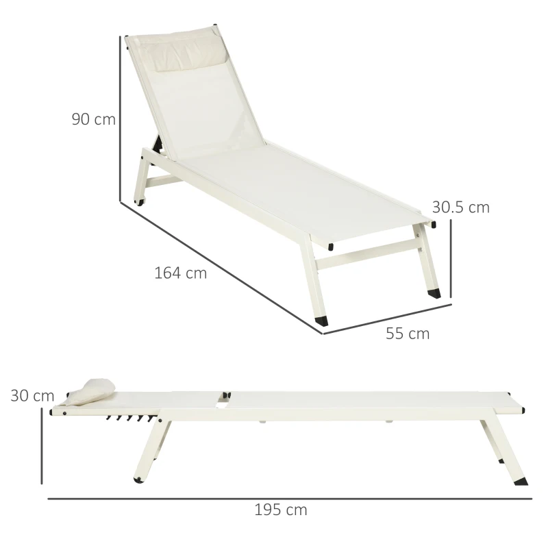 Outsunny Chaise Longue Lettino Prendisole Reclinabile 2pz in Alluminio e Poliestere, 55x195x30 cm, Beige