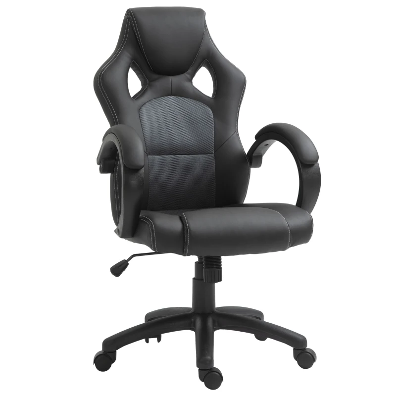 Vinsetto Office Chair Faux Leather Swivel Computer Desk Chair for Home Office with Wheels Armrests Black