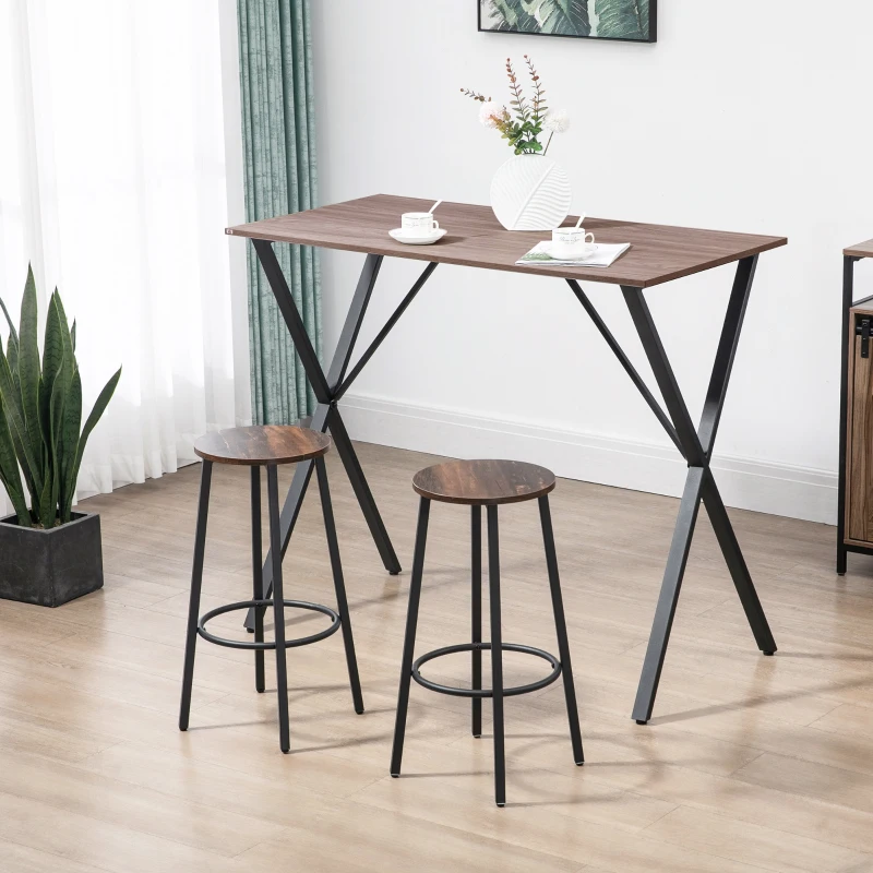 HOMCOM Bar Stools, Set of 2 Kitchen Breakfast Stools with Sturdy Steel Frame, Industrial Tall Bar Chairs, 65cm High Seat, Rustic Brown