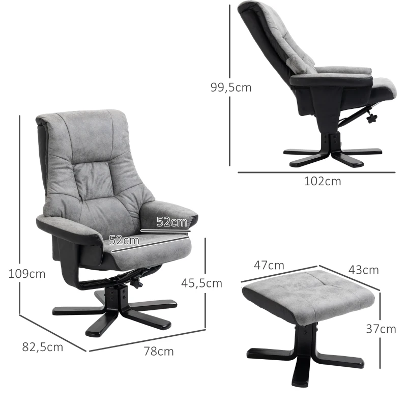 HOMCOM Fauteuil relax inclinable 135° pivotant 360° avec repose-pieds revêtement microfibre gris