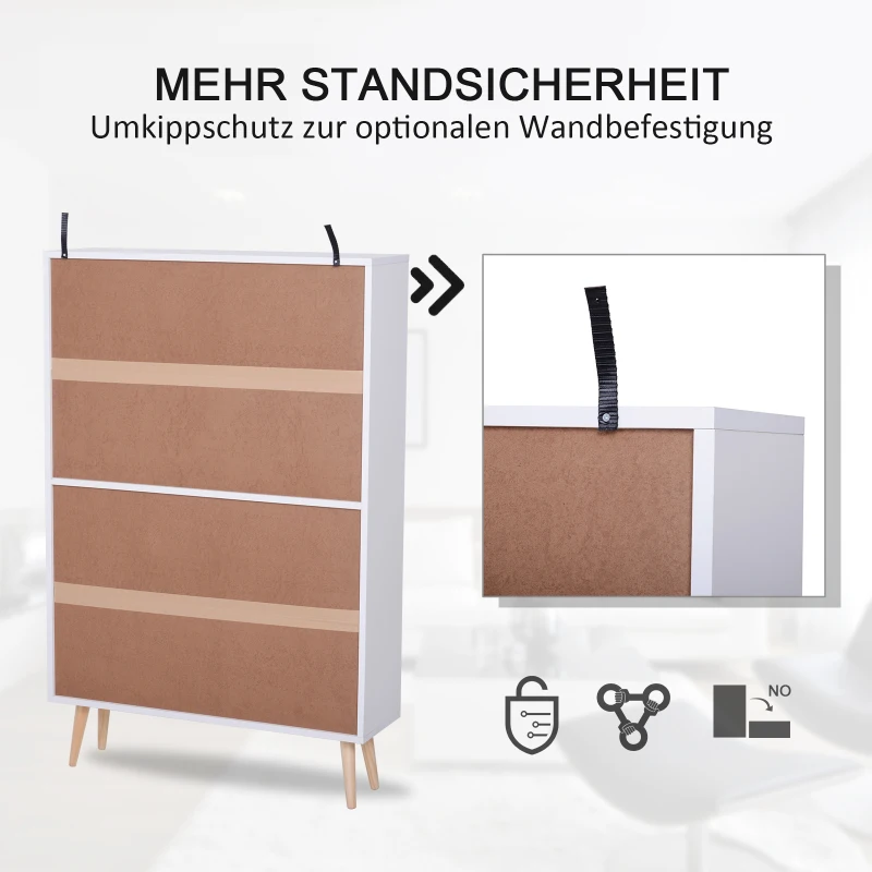 HOMCOM Kommode Sideboard Schubladenkommode Highboard Schrank Anrichte Schuhschrank Küchenregal Küchenschrank mit 2 Türen 5 Fächern Weiß 80 x 23,5 x 123 cm