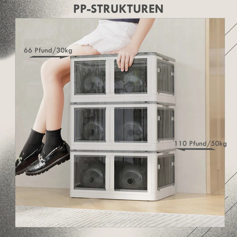 HOMCOM Aufbewahrungsbox Aufbewahrungskorb. faltbar, mit Staubschutz, 60 cm x 42 cm x 34 cm, Weiß + Grau