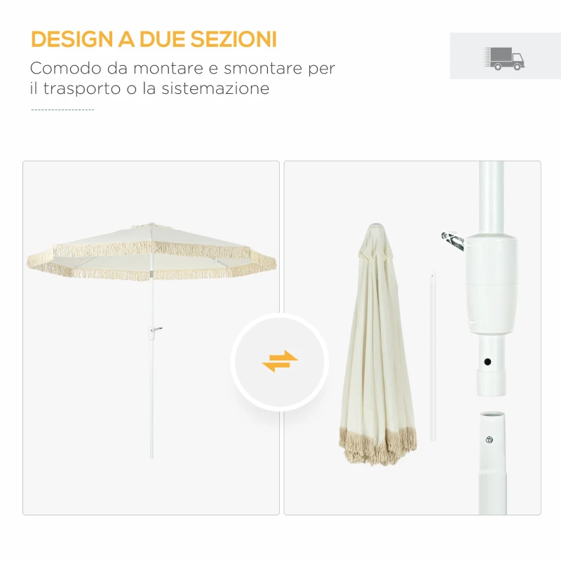 Outsunny Ombrellone da Giardino a Manovella Inclinabile e Palo a 2 Sezioni, Poliestere e Metallo, 2.6x2.4 m, Bianco