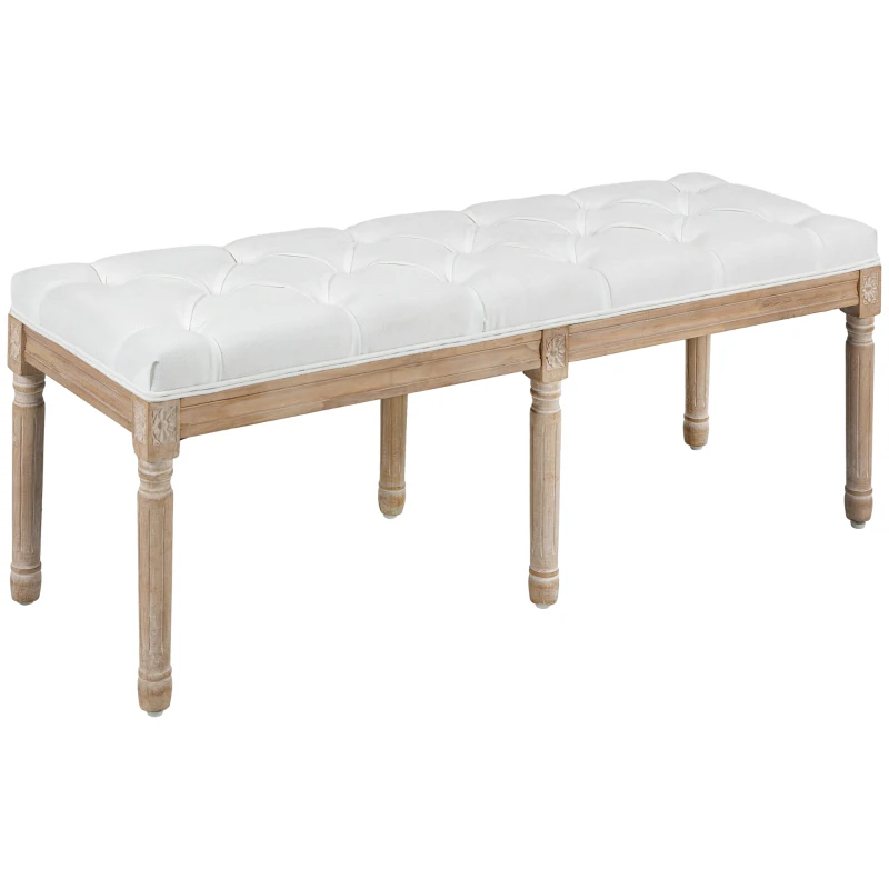 HOMCOM Banc bout de lit banquette capitonnée style vintage français revêtement tissu aspect lin pieds en bois massif crème