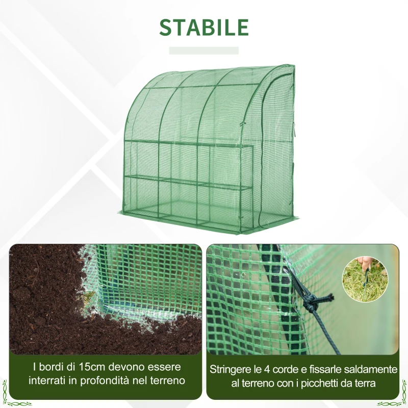 Outsunny Serra da Parete con 2 Ripiani per Piante e Fiori in Acciaio e PE, 214x120x215 cm, Verde