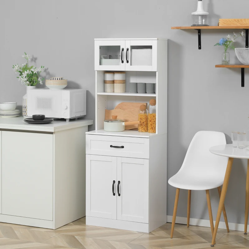 HOMCOM Alacena de Cocina Mueble Buffet de Cocina con 4 Puertas Cajón y Estantes Ajustables para Comedor 60x38x161 cm Blanco(m-2)